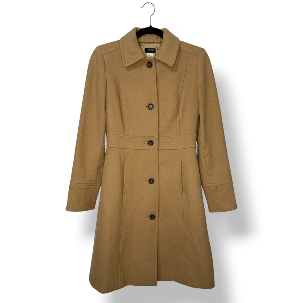 Vintage J. Crew Lady Day Coat Women's XS Camel 100% Wool Dress Coat